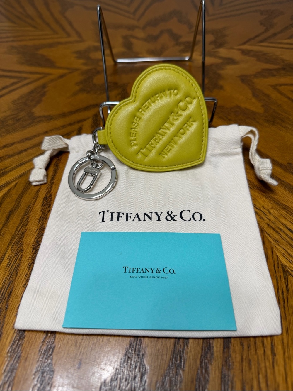 Tiffany & Co. Chartreuse Heart Key Charm with Silver Ring